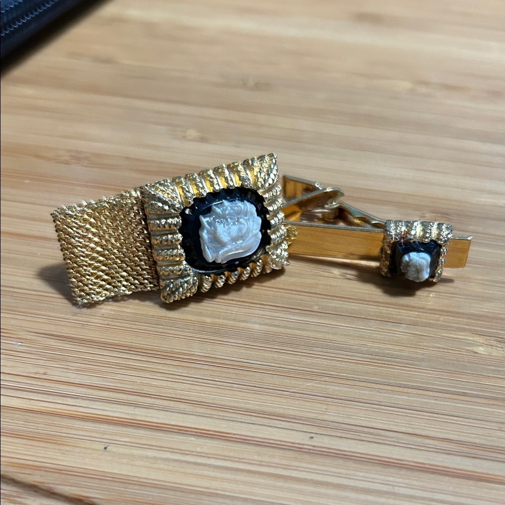 Golden Mesh Roman Soldiers Cameo Vintage Mens Cufflinks Vintage